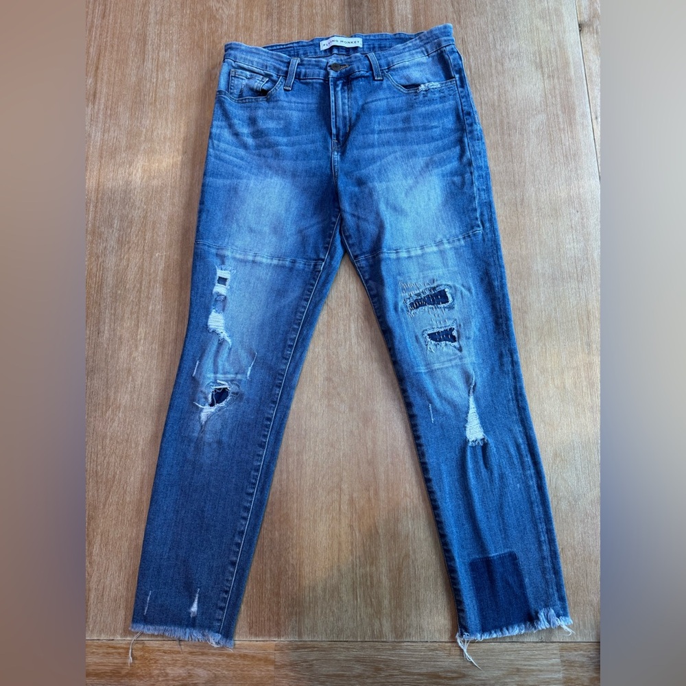 Flying Monkey Distressed Mid Wash Blue Women's Jeans